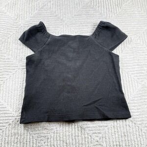 Madewell Texture & Thread Shirt Womens S Black Button Up Crop Top Capsule Summer